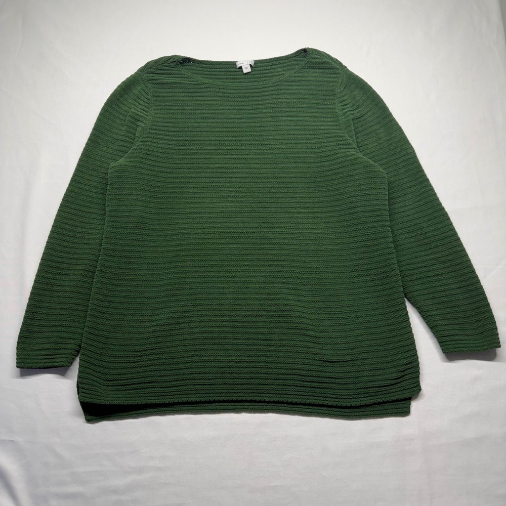 Chenille Forest Green Textured Sweater Top L Long Sleeve Soft Cozy Relaxed Boho